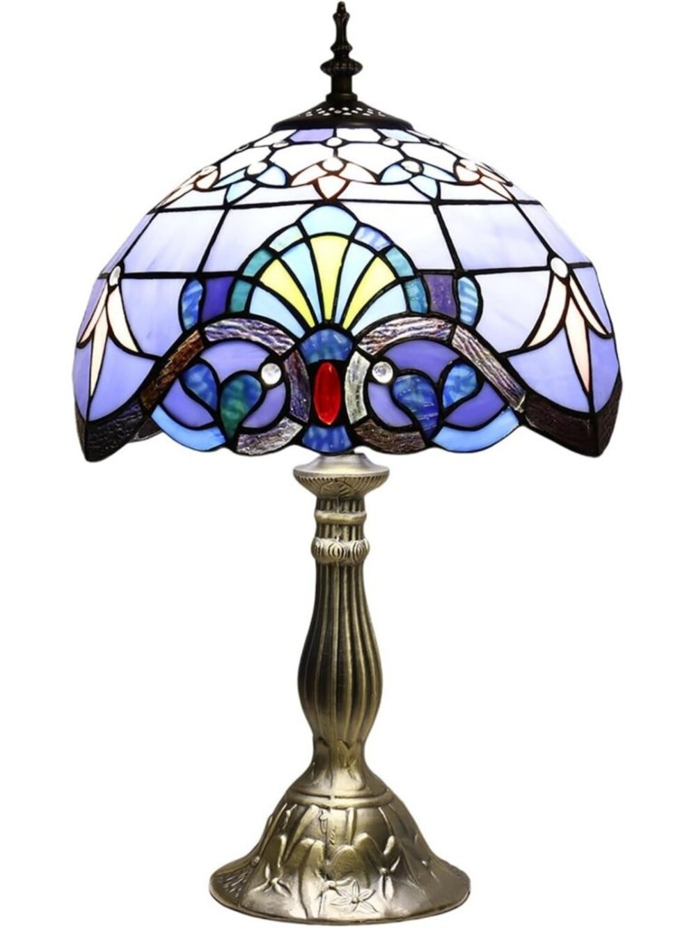 Stained Glass Tiffany-Style Table Lamp - Blue Baroque Design for Bedroom
